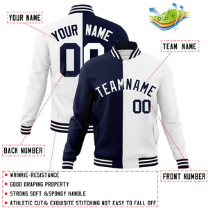 Custom Navy White-White Varsity Full-Snap Letterman Two Tone Split Fashion Jacket