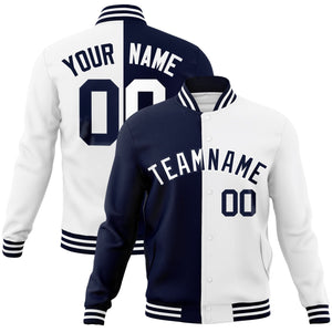 Custom Navy White-White Varsity Full-Snap Letterman Two Tone Split Fashion Jacket