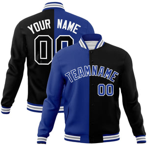 Custom Royal Black-Royal Varsity Full-Snap Letterman Two Tone Split Fashion Jacket