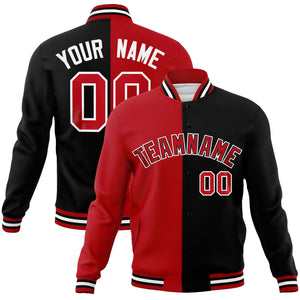 Custom Red Black-Red Varsity Full-Snap Letterman Two Tone Split Fashion Jacket