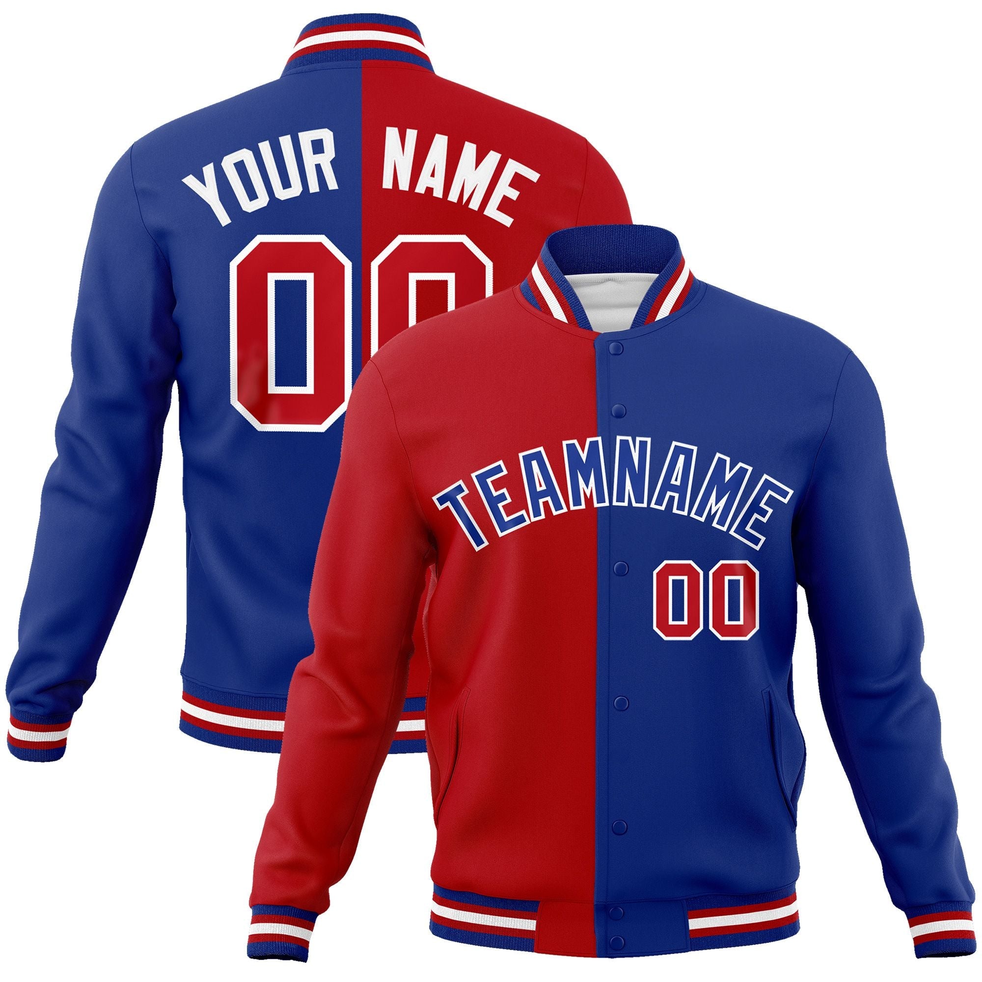 Custom Red Royal-Royal Varsity Full-Snap Letterman Two Tone Split Fashion Jacket