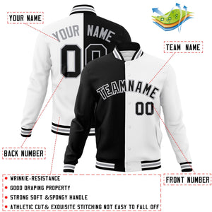 Custom Black White-Black Varsity Full-Snap Letterman Two Tone Split Fashion Jacket