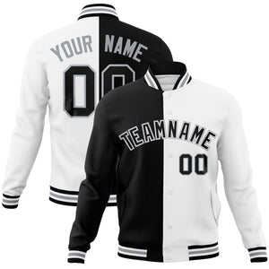 Custom Black White-Black Varsity Full-Snap Letterman Two Tone Split Fashion Jacket