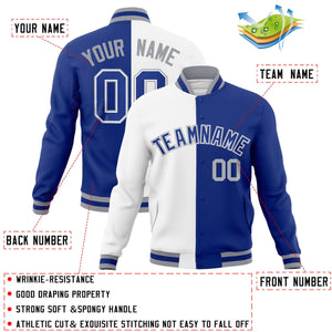 Custom White Royal-Royal Varsity Full-Snap Letterman Two Tone Split Fashion Jacket