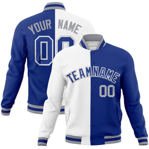 Custom White Royal-Royal Varsity Full-Snap Letterman Two Tone Split Fashion Jacket