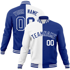 Custom White Royal-Royal Varsity Full-Snap Letterman Two Tone Split Fashion Jacket