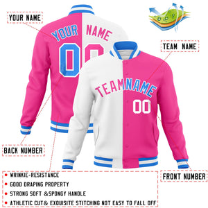 Custom White Pink-Pink Varsity Full-Snap Letterman Two Tone Split Fashion Jacket