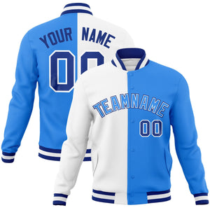 Custom White Powder Blue-Powder Blue Varsity Full-Snap Letterman Two Tone Split Fashion Jacket