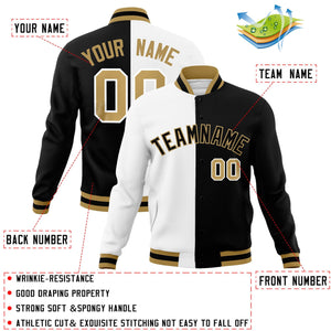 Veste de mode fendue bicolore personnalisée blanc noir-noir Varsity Full-Snap Letterman