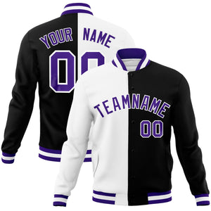 Custom White Black-Purple Varsity Full-Snap Letterman Two Tone Split Fashion Jacket