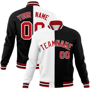 Custom White Black-Red Varsity Full-Snap Letterman Two Tone Split Fashion Jacket