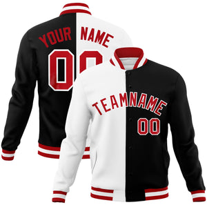 Custom White Black-Red Varsity Full-Snap Letterman Two Tone Split Fashion Jacket