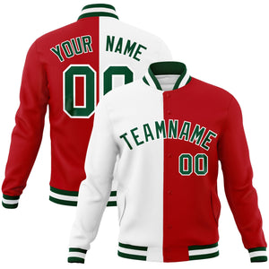 Custom White Red-Green Varsity Full-Snap Letterman Two Tone Split Fashion Jacket