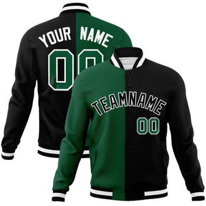 Custom Green Black-Black Varsity Full-Snap Letterman Two Tone Split Fashion Jacket