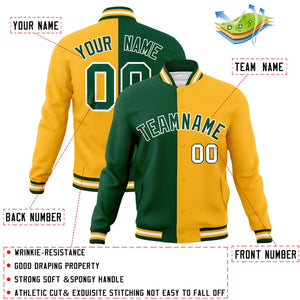 Custom Green Yellow-Green Varsity Full-Snap Letterman Two Tone Split Fashion Jacket