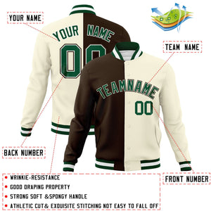 Custom Brown Khaki-Green Varsity Full-Snap Letterman Two Tone Split Fashion Jacket