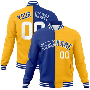 Custom Royal Yellow-Royal Varsity Full-Snap Letterman Two Tone Split Fashion Jacket