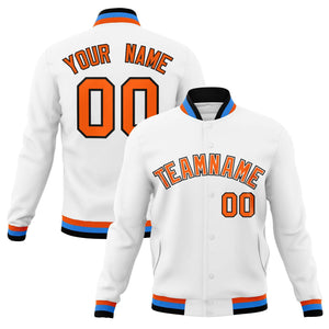 Custom White Orange-Black Classic Style Varsity Full-Snap Letterman Jacket