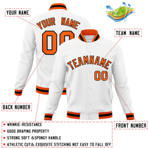 Custom White Orange-Black Classic Style Varsity Full-Snap Letterman Jacket