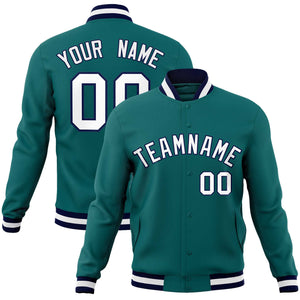 Custom Aqua White-Navy Classic Style Varsity Full-Snap Letterman Jacket