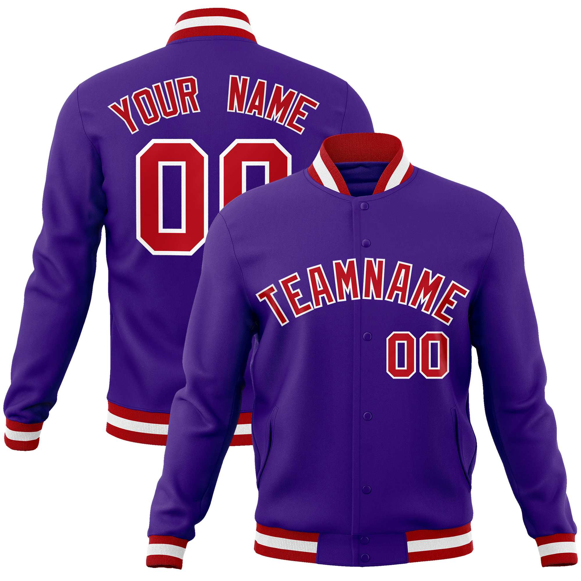 Custom Purple Red-White Classic Style Varsity Full-Snap Letterman Jacket