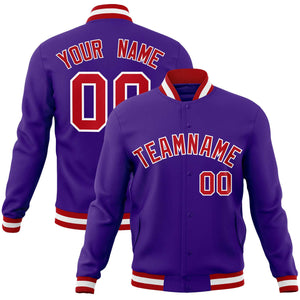 Custom Purple Red-White Classic Style Varsity Full-Snap Letterman Jacket