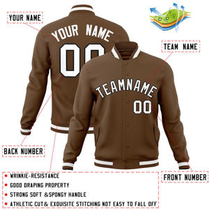 Custom Light Brown White-Black Classic Style Varsity Full-Snap Letterman Jacket