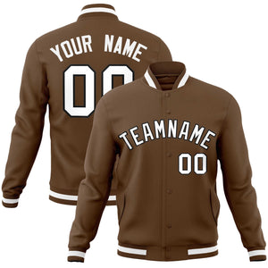 Custom Light Brown White-Black Classic Style Varsity Full-Snap Letterman Jacket