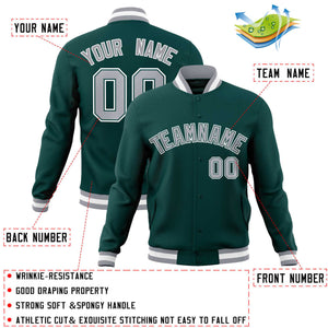 Custom Midnight Green Gray-White Classic Style Varsity Full-Snap Letterman Jacket