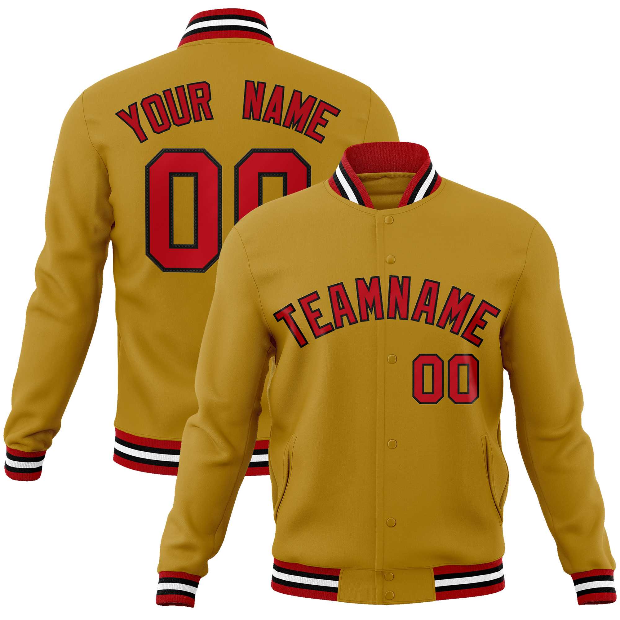 Custom Old Gold Red-Black Classic Style Varsity Full-Snap Letterman Jacket