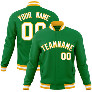 Custom Kelly Green White-Gold Classic Style Varsity Full-Snap Letterman Jacket