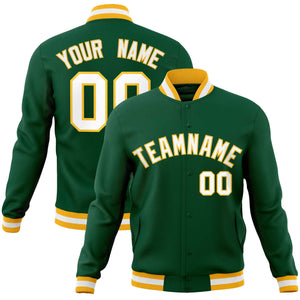 Custom Green White-Gold Classic Style Varsity Full-Snap Letterman Jacket