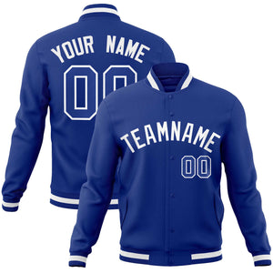 Custom Royal White Classic Style Varsity Full-Snap Letterman Jacket