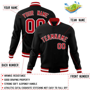 Custom Black Red-White Classic Style Varsity Full-Snap Letterman Jacket