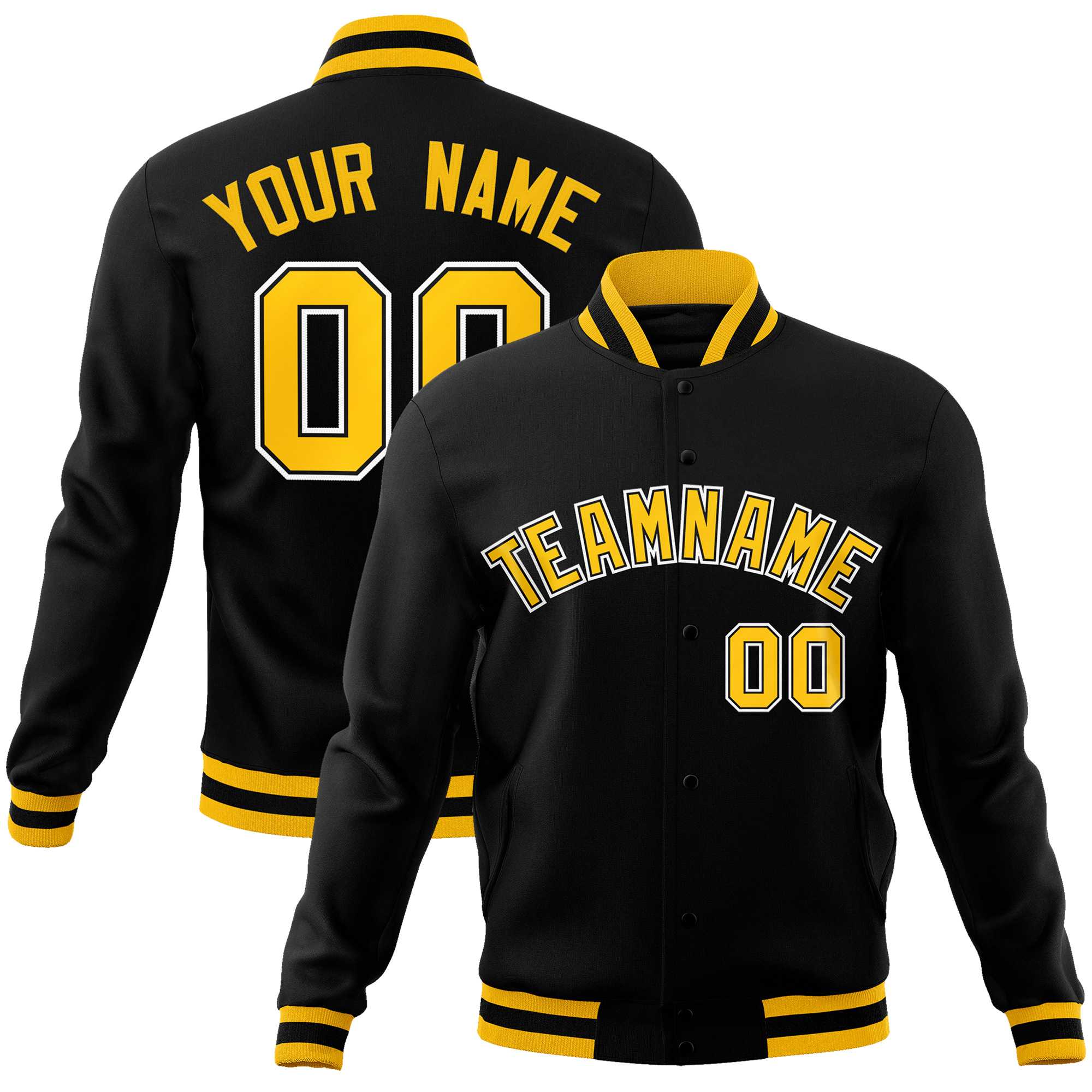 Custom Black Gold-White Classic Style Varsity Full-Snap Letterman Jacket