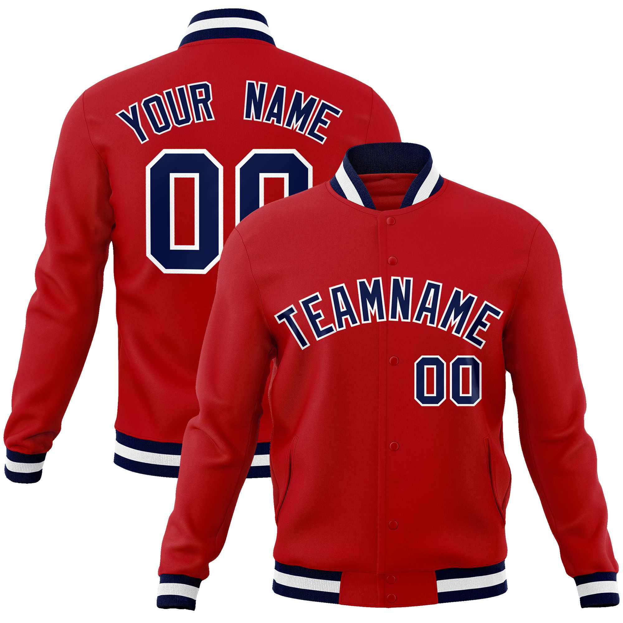 Custom Red Navy-White Classic Style Varsity Full-Snap Letterman Jacket