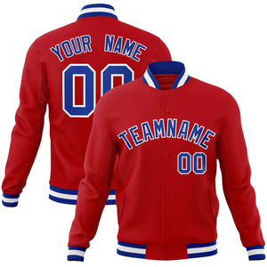 Custom Red Royal-White Classic Style Varsity Full-Snap Letterman Jacket