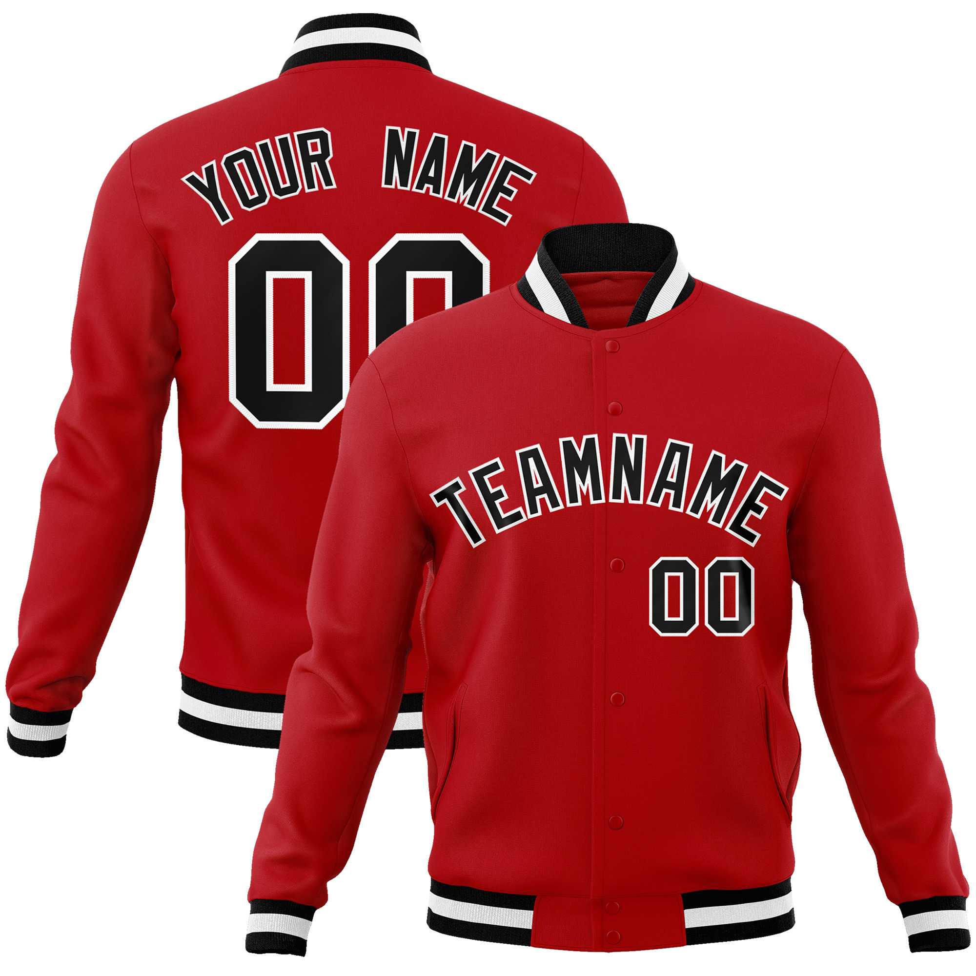 Custom Red Black-White Classic Style Varsity Full-Snap Letterman Jacket