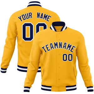 Custom Gold Navy-White Classic Style Varsity Full-Snap Letterman Jacket