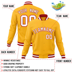 Custom Gold White-Red Classic Style Varsity Full-Snap Letterman Jacket