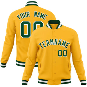 Custom Gold Green-White Classic Style Varsity Full-Snap Letterman Jacket