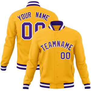 Custom Gold Purple-White Classic Style Varsity Full-Snap Letterman Jacket