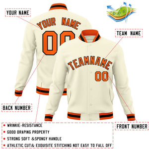 Custom Khaki Orange-Black Classic Style Varsity Full-Snap Letterman Jacket