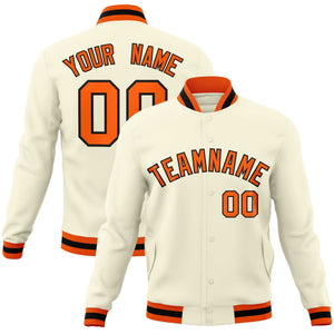 Custom Khaki Orange-Black Classic Style Varsity Full-Snap Letterman Jacket