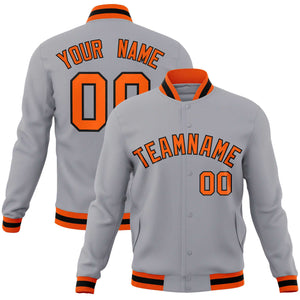 Custom Gray Orange-Black Classic Style Varsity Full-Snap Letterman Jacket