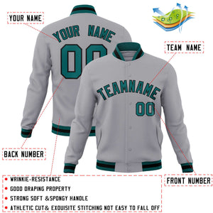 Custom Gray Aqua-Black Classic Style Varsity Full-Snap Letterman Jacket