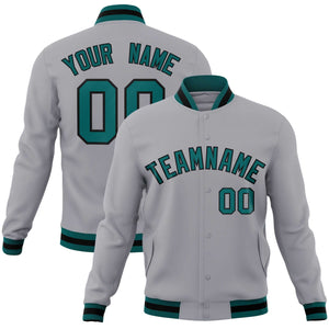 Custom Gray Aqua-Black Classic Style Varsity Full-Snap Letterman Jacket