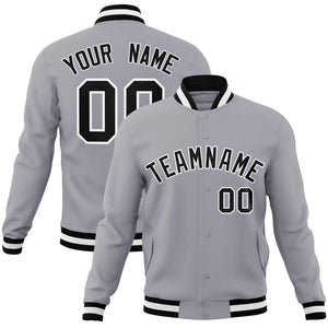 Custom Gray Black-White Classic Style Varsity Full-Snap Letterman Jacket