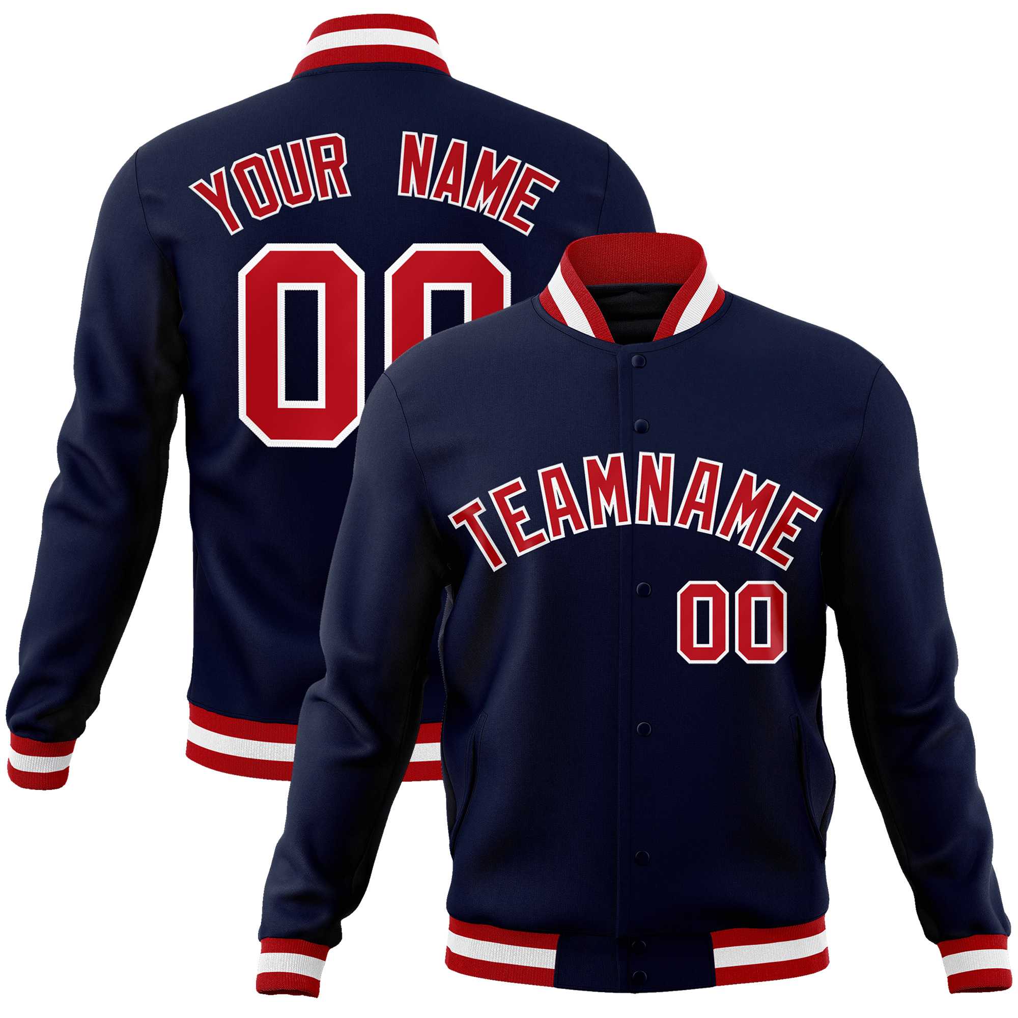 Custom Navy Red-White Classic Style Varsity Full-Snap Letterman Jacket