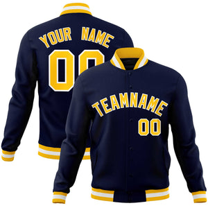 Custom Navy Gold-White Classic Style Varsity Full-Snap Letterman Jacket